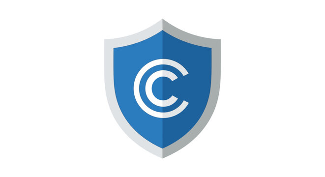 Blue Shield Icon with Double C Logo Symbolizing Copyright Protection and Intellectual Property Rights Security