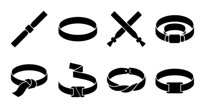 Collection of 8 Black Wristband Icons, Event Access Bands, Security Straps, Festival Bracelets, Security Bands