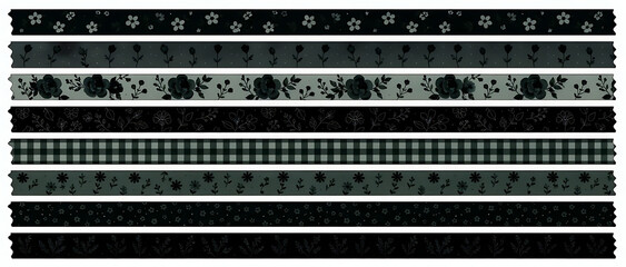 Fototapeta premium Dark Gothic Floral and Plaid Washi Tape Ribbon Set