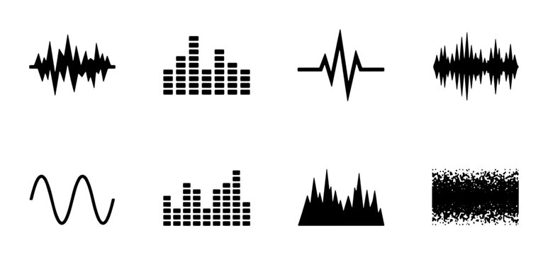 Audio Waveform Icons, Sound Equalizer Graphics, Signal Patterns, Audio Spectrum Visuals