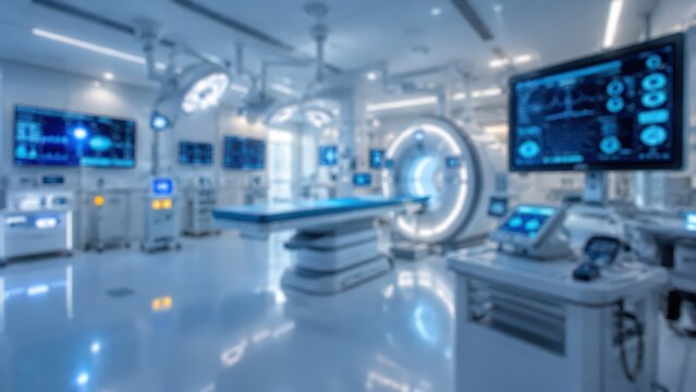 blurred medical hospital operating room interior background surgery technology healthcare clinic mri scan equipment radiology digital science lab