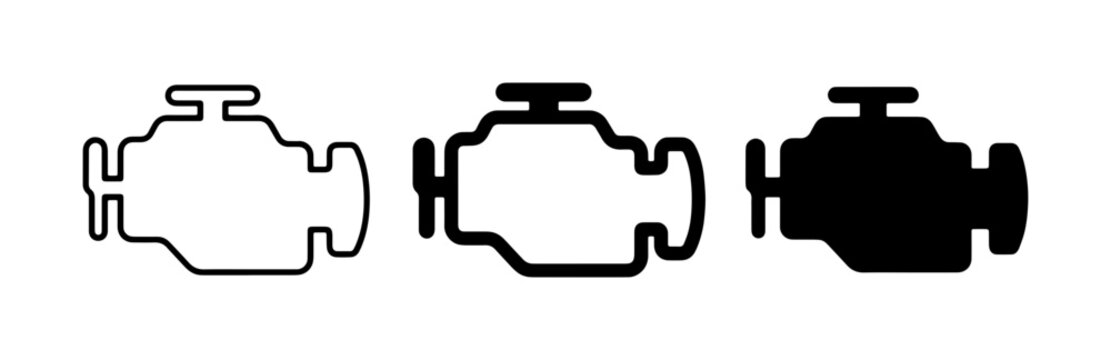 Check Engine Light Icons: Outline, Filled, and Solid Black Vector Symbols for Automotive Warning