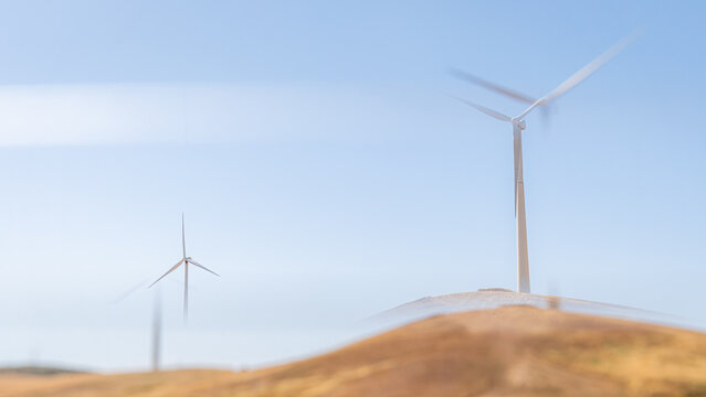 Wind turbines on a sunny day in Spanish landscape