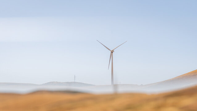 Wind turbine in rural Spain generating clean energy
