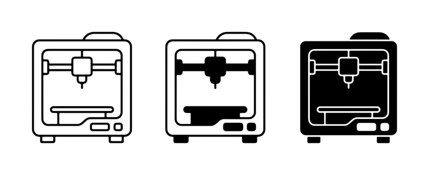 3D Printer Icons Set: Modern Technology, Manufacturing, and Innovation Vector Graphics
