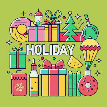 A cheerful mbe illustration showcasing festive holiday elements and gifts