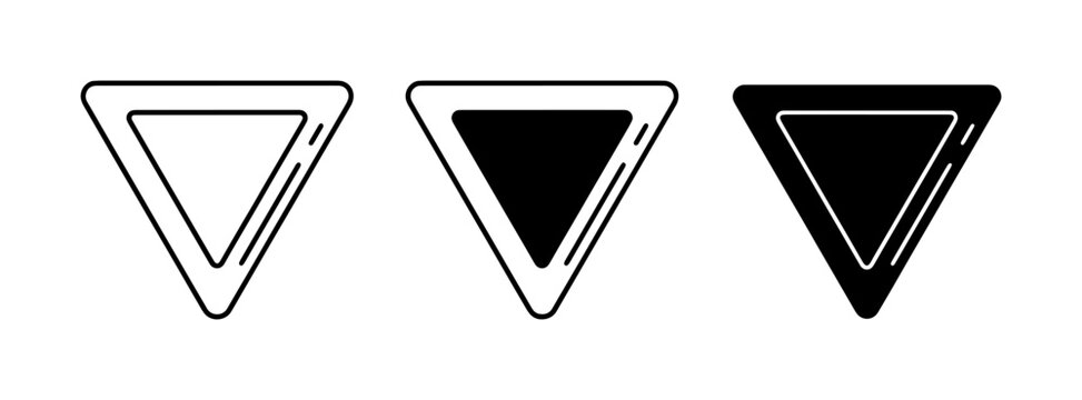 Yield Sign Vector Icons, Triangle Warning Symbols, Black and White Geometric Shapes
