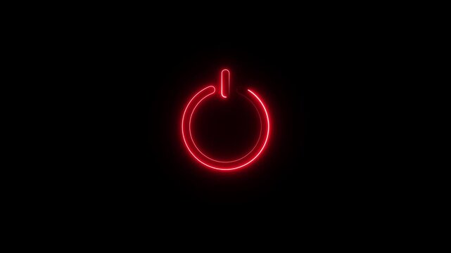 Neon power reset button sign animation Neon glowing power button icon animated.Red Neon power reset button sign animation Neon power button icon animated black background.4k