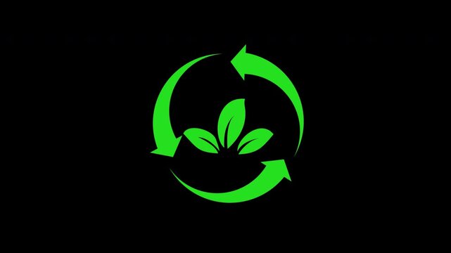 Recycle logo rotating symbol with leaves design for ecofriendly branding materials, environmental campaigns, sustainability logos, and recycling education resources.