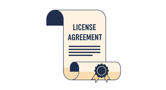 License Agreement Document Illustration - Flat Vector Scroll Icon for Legal Contracts and Software Permissions