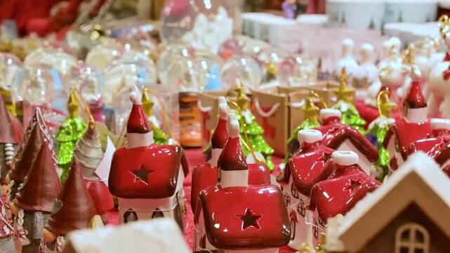 Festive Christmas Stall Display with Handmade Ornaments at Holiday Market