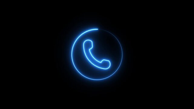 call icon video animation, Glowing neon call icon animation call concept on mobile phone screen animation on black background.4k video,call icon animation. call concept on mobile phone screen