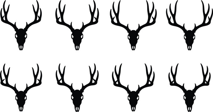 Mule Deer Skull Antlers Silhouette Icon Collection