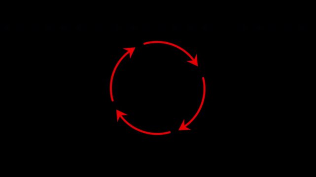 Red circular arrow loop symbol design on black background, suitable for logos, websites, presentations, and icons for continuous movement themes.