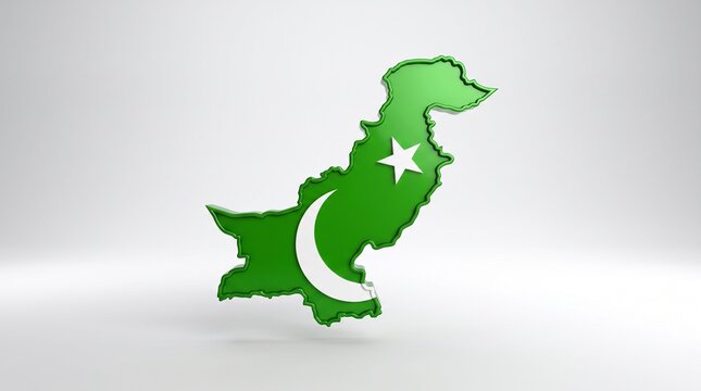 Pakistan 3D map vector illustration wrapped in national flag with crescent and star on bright studio background for independence day patriotic design template.