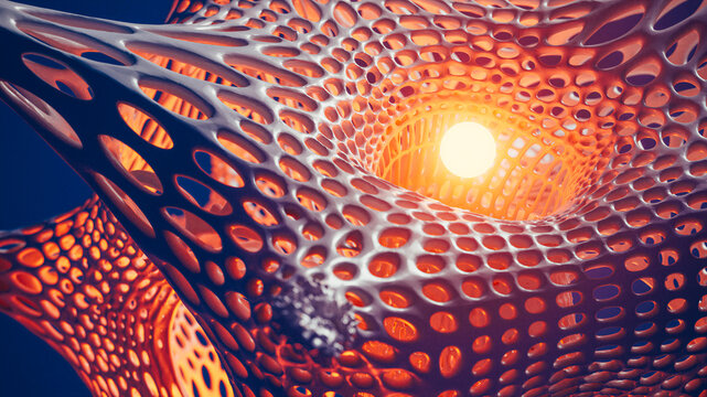 Illuminated organic shape with a detailed pattern