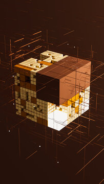 Cubes create a tech and data network on a brown background