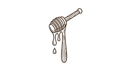 Wooden honey dipper dripping golden honey. Handcrafted honey wand with thick amber nectar flowing from spoon end. © MYT Studio