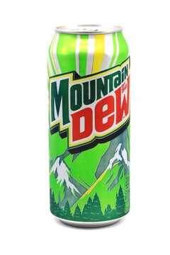 Mountain Dew brand soda beverage can
