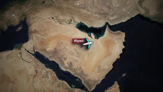 Animated Airplane Flight from Riyadh to Singapore on Satellite Map