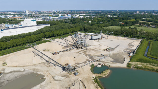Aerial view of sand extraction site at the Beuningse Plas