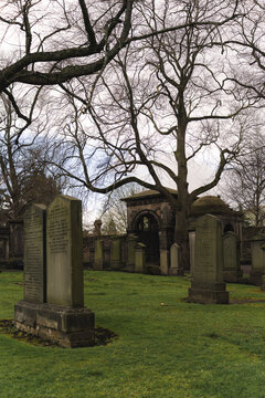 Historic cemetery in Edinburgh, Scotland with old graves