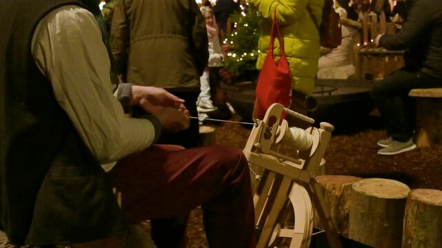 Traditional Wool Spinning Demonstration at Christmas Market