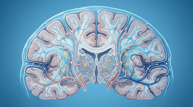 Brain cross section illustrates the complex neural pathways and internal anatomical structures within a scientific medical context.
