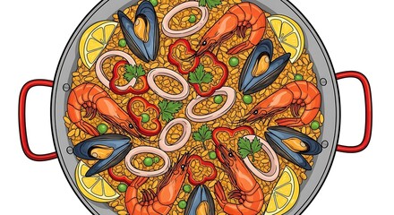 Naklejka premium Paella Dish with Seafood.