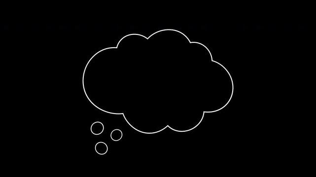 Thinking cartoon cloud shape bubbles on black background perfect for social media, presentations, kids designs, and website graphics.