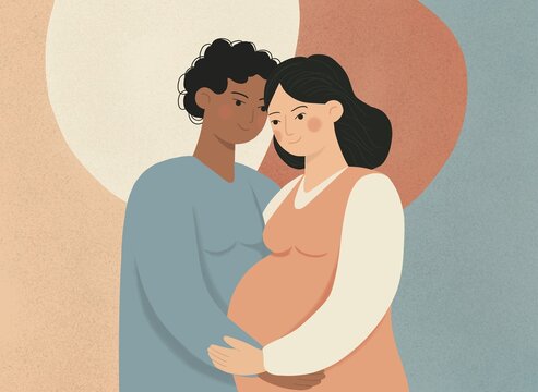 Supportive couple embracing pregnancy on motherhood journey