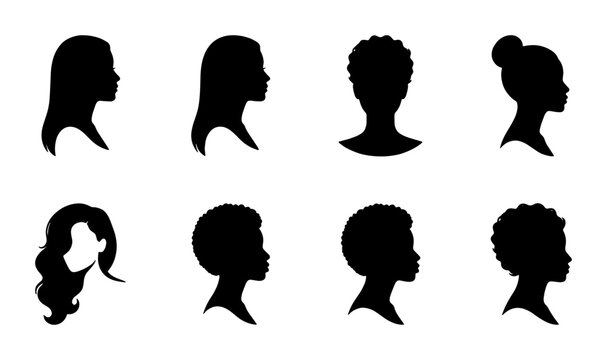 Diverse Silhouette Profiles, Set of 8, Vector Icons for Identity, Diversity, and People Concepts