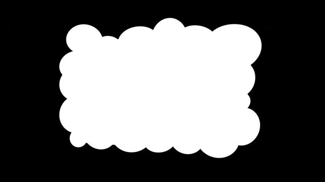 Thinking cartoon cloud speech cloud shape against black background, suitable for social media, communication, and message design projects.
