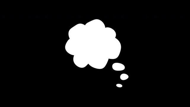 Thinking cartoon cloud bubble dream icon on black background, suitable for logo design, branding, web graphics, and social media posts.