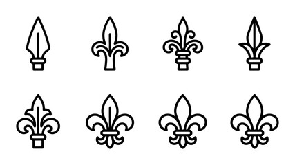 Set of 8 Decorative Fleur de Lis and Spearhead Vector Icons, Classic Ornamental Symbols for Heraldry and Design © Faruk