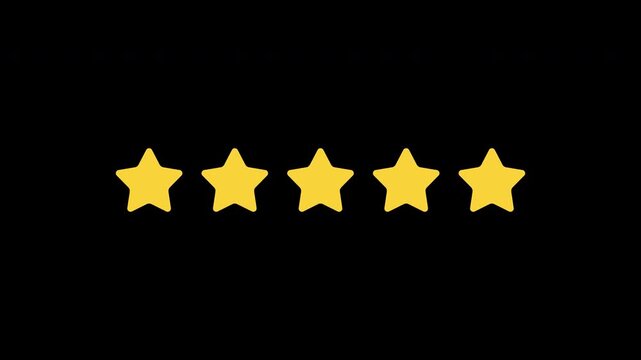 Rating stars against solid black background, perfect for rating systems, quality scores, excellence, reviews, recognition, and feedback.