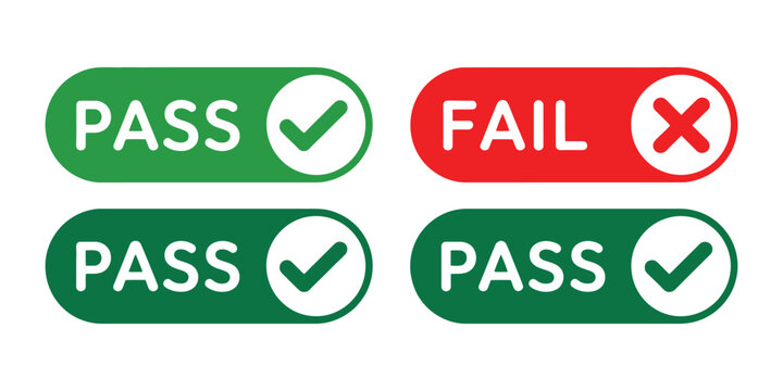 Pass and fail check mark and cross vector icons representing success, failure, approval, rejection, and validation status