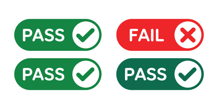 Pass and fail check mark and cross vector icons representing success, failure, approval, rejection, and validation status