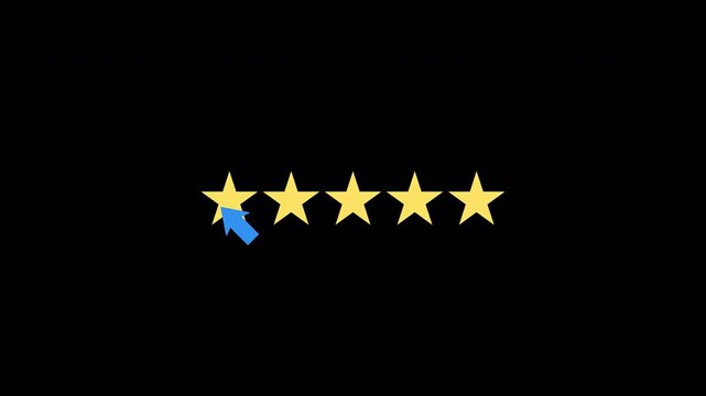 Rating stars mouse cursor pointer with five yellow star rating icon symbolizes user feedback on digital interfaces. Suitable for web design projects.
