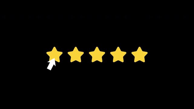Rating stars computer mouse cursor selection indicator for website reviews. Ideal for user interface design projects.