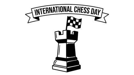 Black and White Rook Chess Piece Sketch Illustration for International Chess Day © Bima