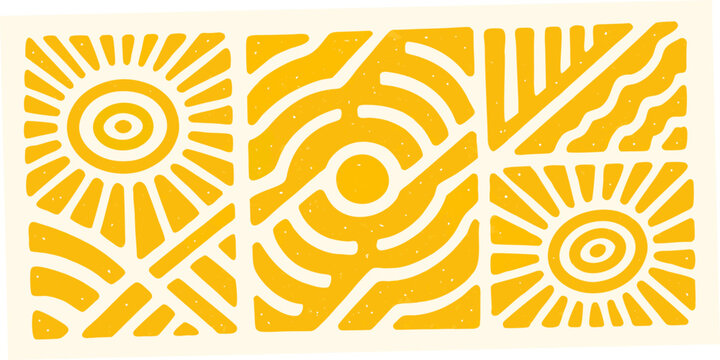 Abstract floral ornament with concentric circles yellow and beige tones