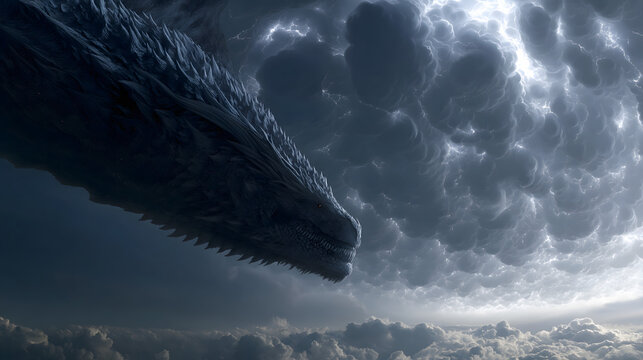 Chaos Serpent Apep Emerging From Dark Abyss, Body Made Of Void Stars, Scales As Devouring Vortexes, Jaws Open Toward Solar Barque, Lightning Sparks At Light-dark Boundary, Commercial Visual Asset For 