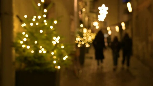 Abstract Christmas Market Background with Defocused Holiday Lights