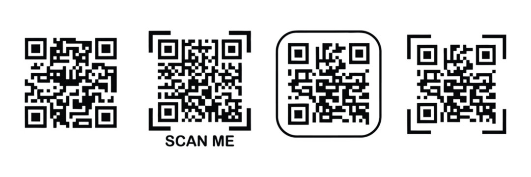 Scan me QR code icon vector illustration, fake QR code template design for digital scanning mobile payment and technology interface