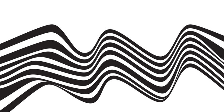 Black on white abstract perspective line stripes with 3d dimensional effect isolated on white.