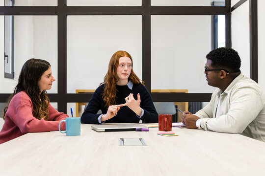 Diverse team meeting in modern office discussing project