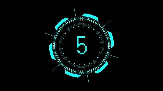10 second countdown glitch timer hud with five pixel font, ideal for website banners, tech presentations, mobile app designs, and scifi themed projects.