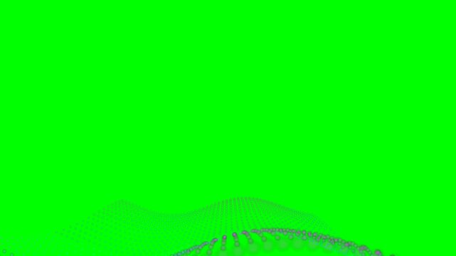 Blue glowing particles forming a soft wave motion animation on a solid green screen background for easy chroma keying