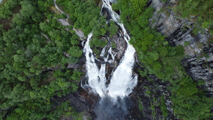 Top down aerial view of Norwegian waterfall © Szymon